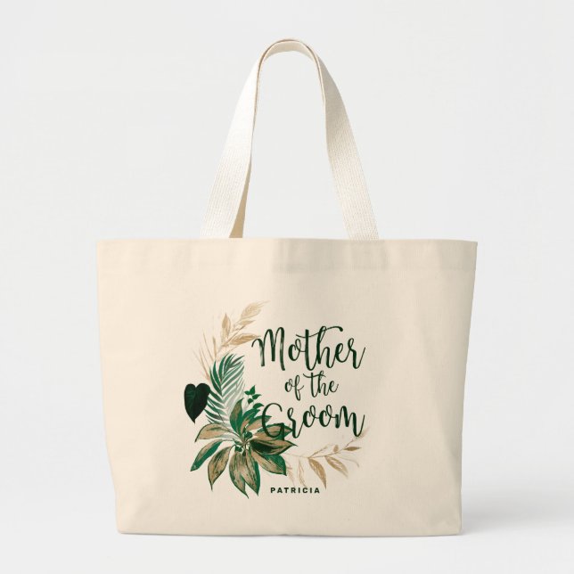 Bolsa Tote Grande Folhagem Tropical Terra Verde Mãe do Almoço (Frente)
