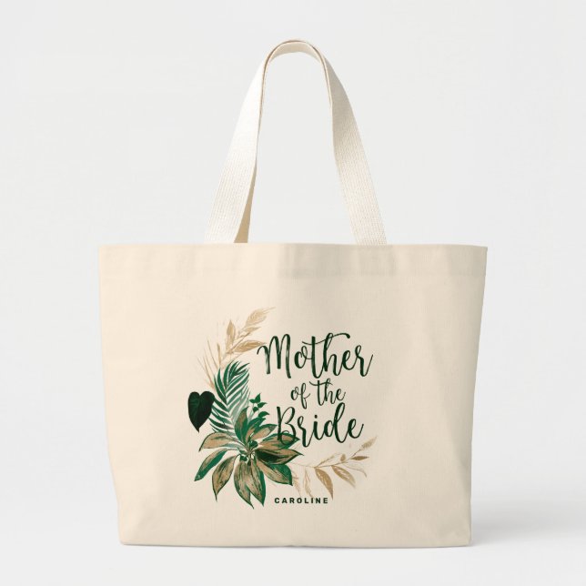 Bolsa Tote Grande Folhagem Verde Tropical Terra Mãe da Noiva (Frente)
