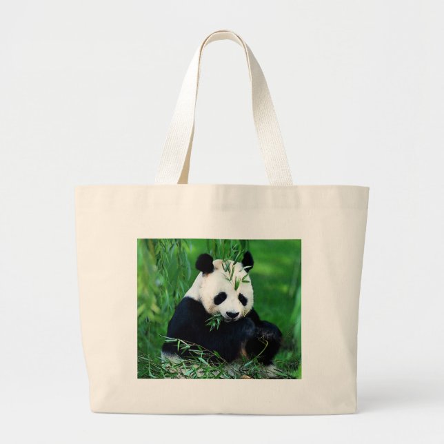 Bolsa Tote Grande Folhas de Comida de Panda (Frente)