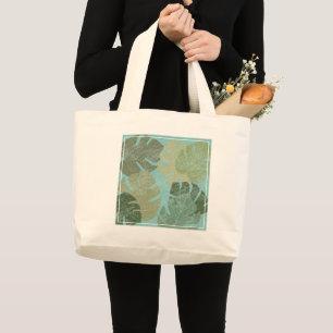 Bolsa Tote Grande Folhas de desbotamento tropical