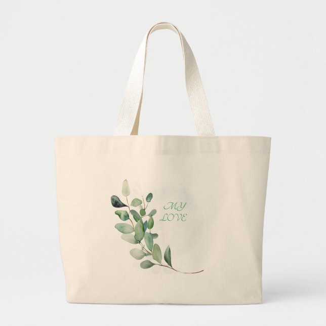 Bolsa Tote Grande Folhas de Eucalipto Verde (Frente)