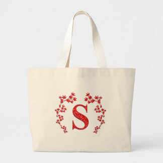 Bolsa Tote Grande Folhas do vermelho da letra S do monograma
