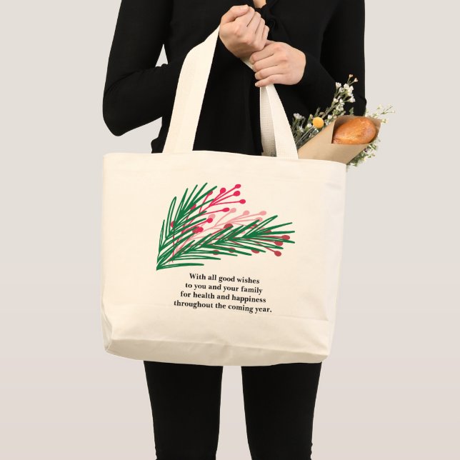 Bolsa Tote Grande Folhas e Berries - Saco de Toque Jumbo (Frente (produto))