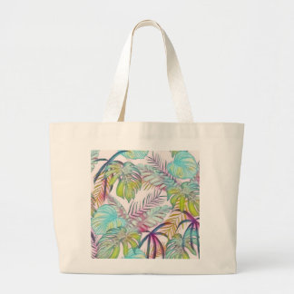 Bolsa Tote Grande Folhas tropicais grandes coloridas pintura aquosa