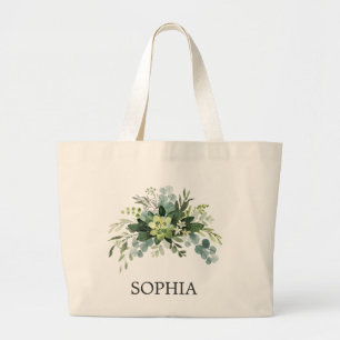 BOLSA TOTE GRANDE FOLIAGEM EUCALYPTUS DE PRESENTE DE BRIDESMAID ELEG