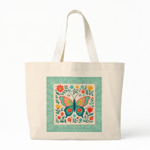 Folk Art Butterfly Tote Bag