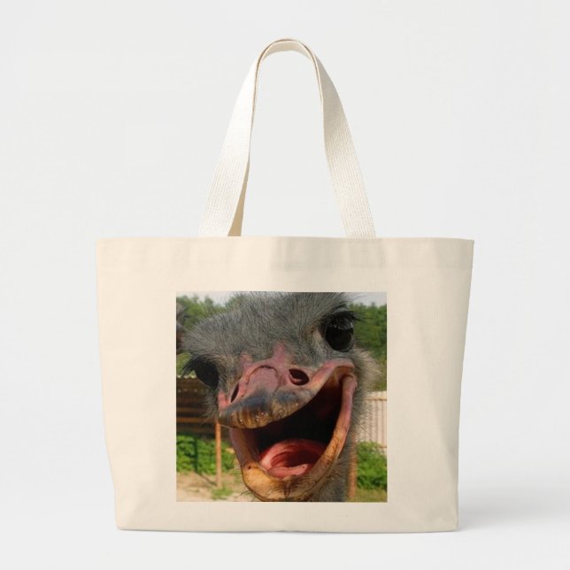 Bolsa Tote Grande Foto Engraçado do Pássaro de Ostrich (Frente)