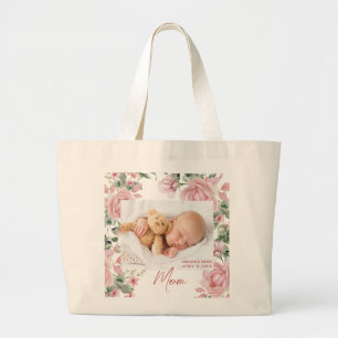 Bolsa Tote Grande Foto Floral da Mãe Rosa