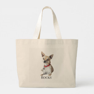 Bolsa Tote Grande Foto Personalizada de Cachorro Nome de Pet Perso