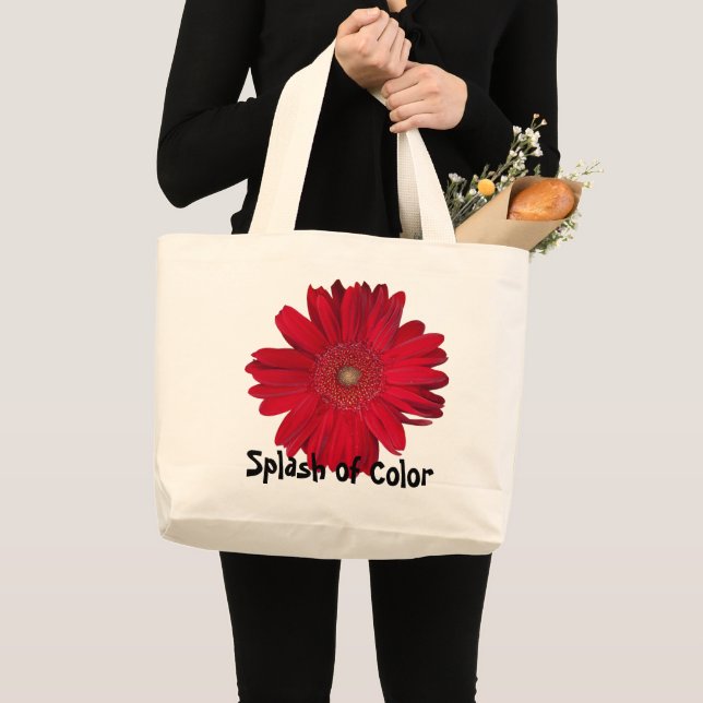 Bolsa Tote Grande Fotografia aproximada de Gerbera Vermelha Reutiliz (Frente (produto))