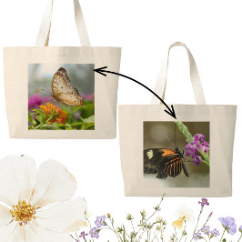 Bolsa Tote Grande Fotografia da Natureza Borboleta na Flor