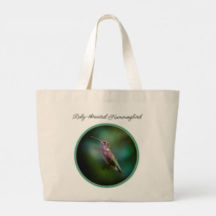 Bolsa Tote Grande Fotografia original do Hummingbird com garganta de