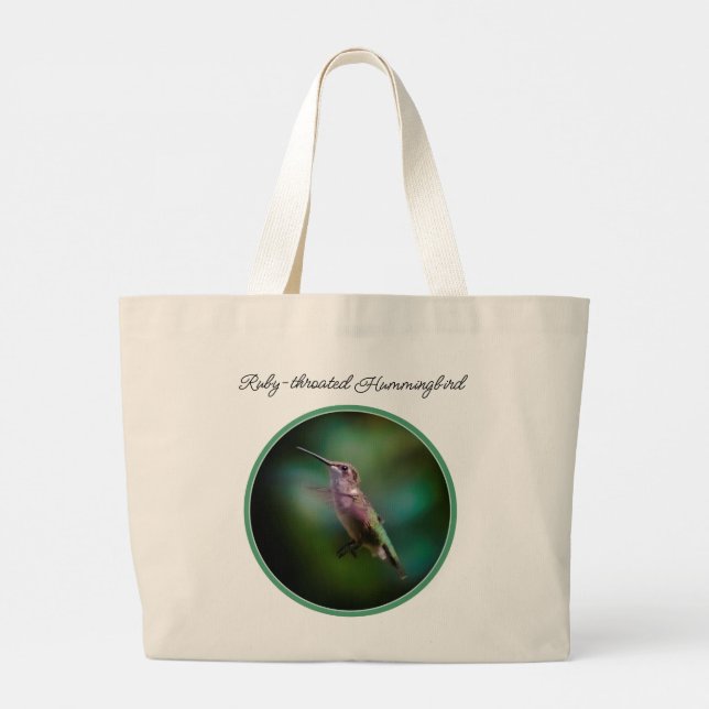 Bolsa Tote Grande Fotografia original do Hummingbird com garganta de (Verso)