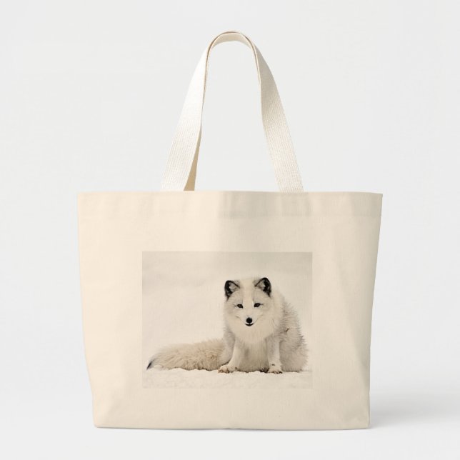Bolsa Tote Grande Fox ártico na neve (Frente)