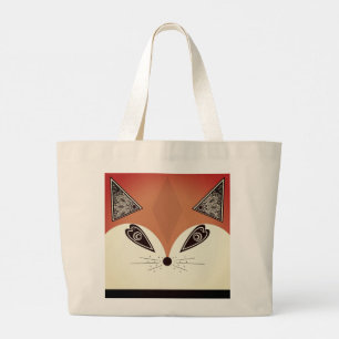 Bolsa Tote Grande Fox face abstrato design animal zoo pet ora