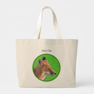 Bolsa Tote Grande Fox Retrato Vermelho Pintura Original Arte Selvage