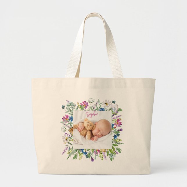 Bolsa Tote Grande Fronteira de Flor Silvestre Foto  (Frente)