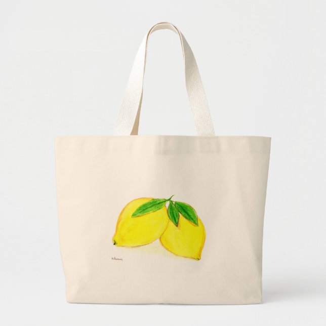 Bolsa Tote Grande Frutas impressão amarelas limões (Frente)
