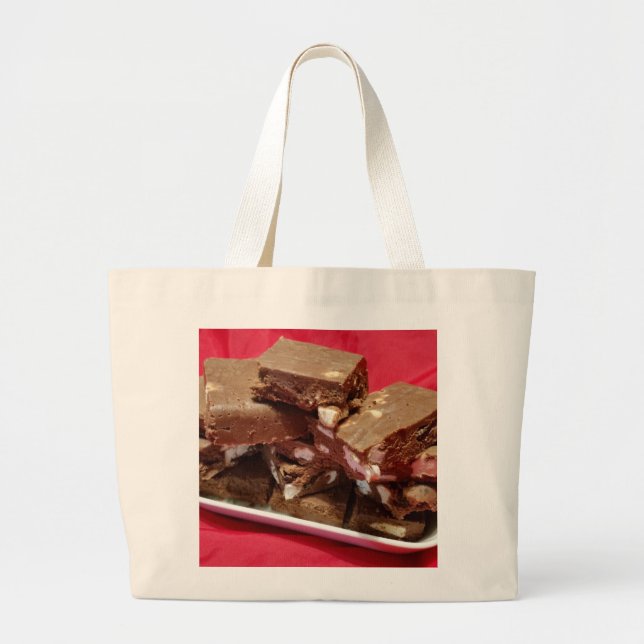 Bolsa Tote Grande Fuja De Chocolate De Cereja Em Uma Placa (Frente)