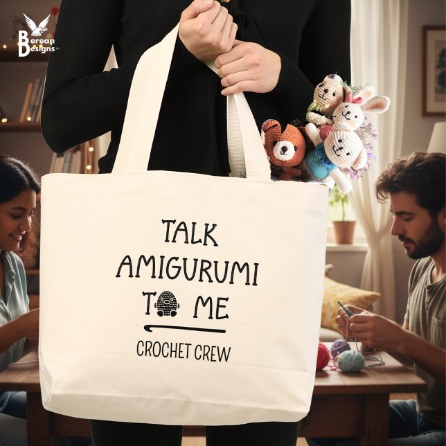 Bolsa Tote Grande Fun Custom TALK AMIGURUMI TO ME Crochet Crew (Fun TALK AMIGURUMI TO ME Crochet Tote Bag with customizable text. Ideal gift for your Crochet Crew.)