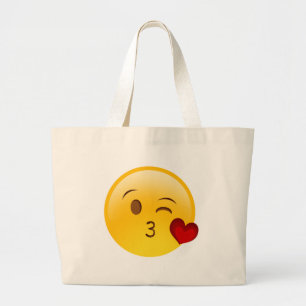 Bolsa Tote Grande Funda uma etiqueta do emoji do beijo