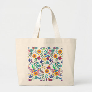 Bolsa Tote Grande Fundo Floral Exótico Colorido-23145
