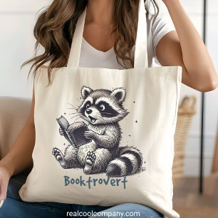 Bolsa Tote Grande Funny Booktrovert Raccoon
