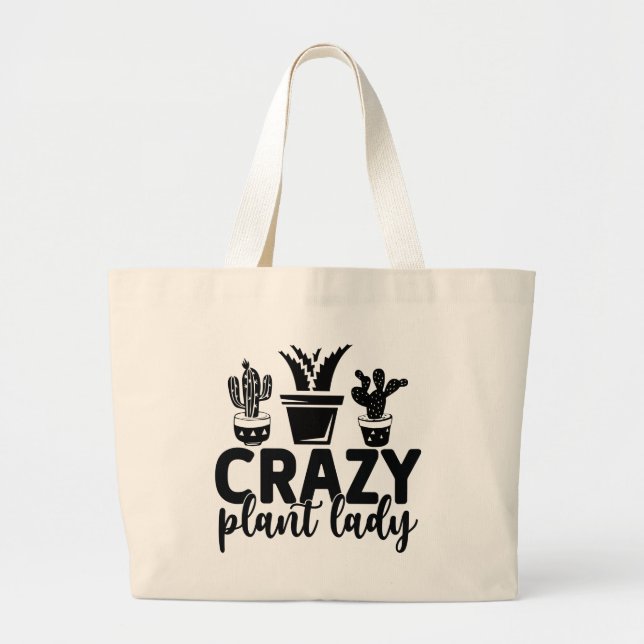 Bolsa Tote Grande Funny crazy plant lady word art  (Frente)