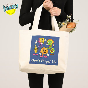 Bolsa Tote Grande Funny Food Cartoon Characters