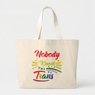 Bolsa Tote Grande Funny Trans Ninguém sabe que sou Trans LGBTQ