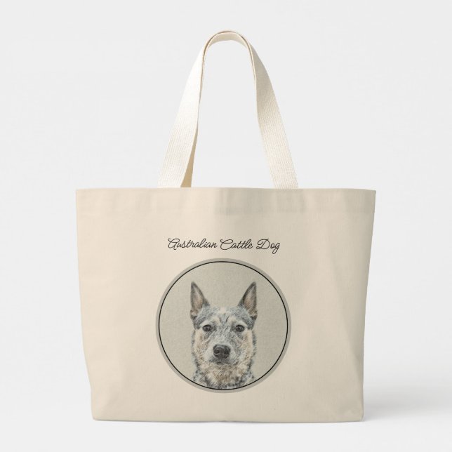 Bolsa Tote Grande Gado Australiano Cão Azul Heeler Original Arte Can (Verso)