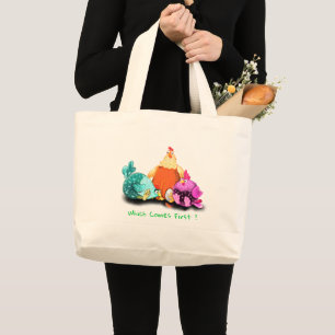 Bolsa Tote Grande Galinhas Engraçadas Esperando Ovo Para Atch - Tex