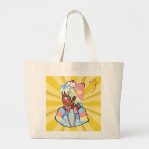 Bolsa Tote Grande Garota Anime Kawaii Pastel Fofa com Capuz Aconcheg