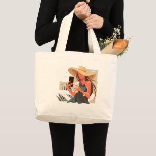 Bolsa Tote Grande Garota de Arte Moderna Com Um Chapéu