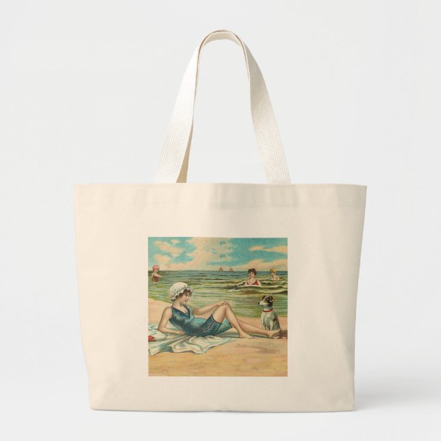 Bolsa Tote Grande Garota de Nadação de Praia Victoriana (Frente)