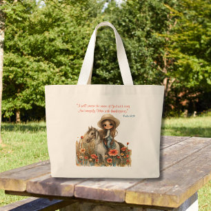 Bolsa Tote Grande Garota do Campo de Flores Silvestres a Cavalo