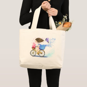 Bolsa Tote Grande Garota Feliz Em Uma Bicicleta - Corações Românt