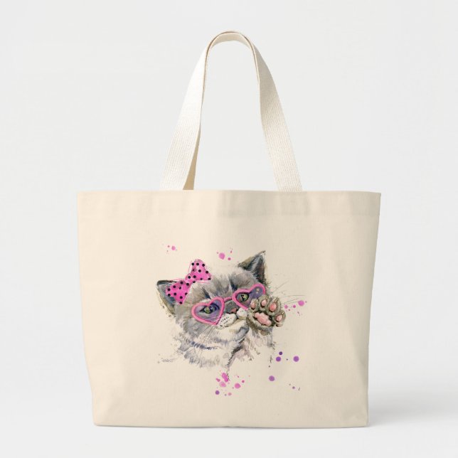 Bolsa Tote Grande Gatinho de Aquarela (Frente)