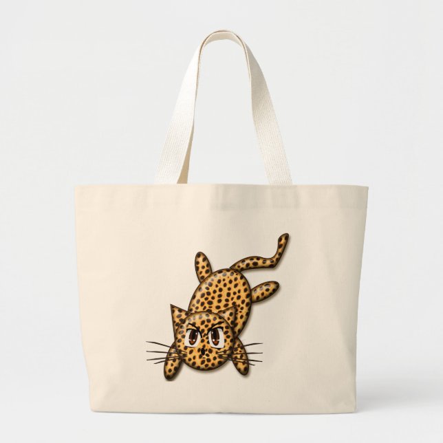 Bolsa Tote Grande Gatinho Leopardo de Animação Ultra-Caçada (Frente)