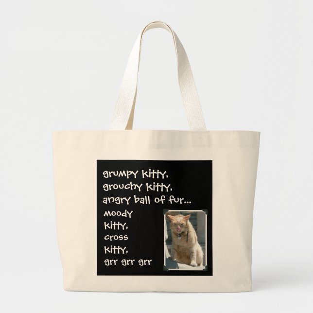 Bolsa Tote Grande Gatinho mal-humorado, gatinho Grouchy, grr do grr (Frente)