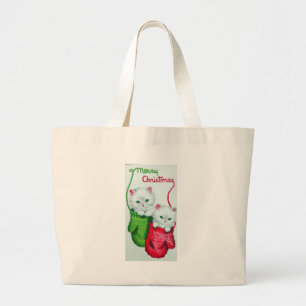 Bolsa Tote Grande Gatinhos em Mittens Feliz Natal