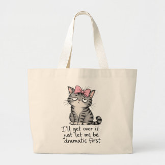 Bolsa Tote Grande Gato Atitude "Preciso de Drama Primeiro" Gif Diver