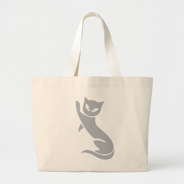 Bolsa Tote Grande Gato cinzento elegante (Frente)