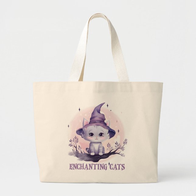 Bolsa Tote Grande Gato de Bruxa Encantadora (Frente)