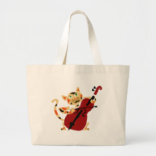 Bolsa Tote Grande Gato de chita engraçado que joga desenhos animado