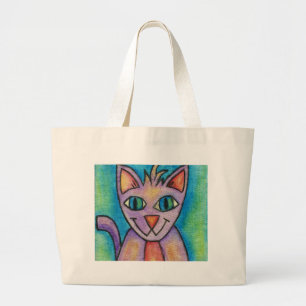 Bolsa Tote Grande Gato de Gatinho Púrpura Rosa
