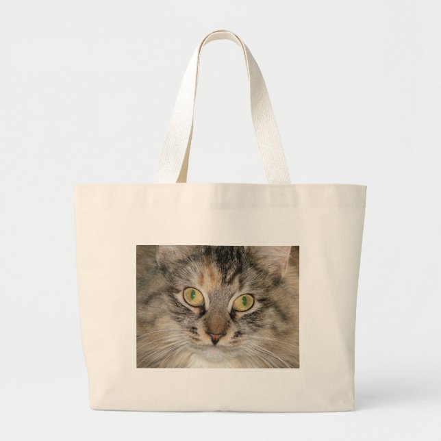 Bolsa Tote Grande Gato de gato malhado do racum de Maine (Frente)