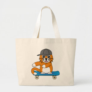 Bolsa Tote Grande Gato de Laranja Cachorro em Cartoon