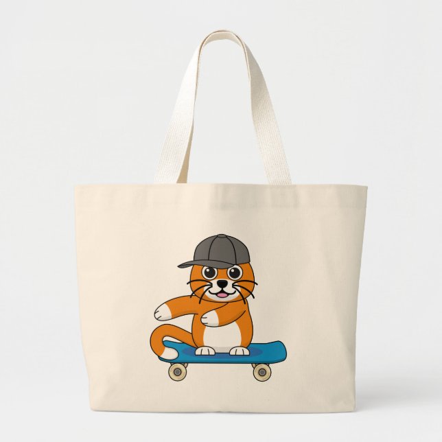 Bolsa Tote Grande Gato de Laranja Cachorro em Cartoon (Frente)