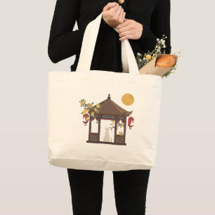 Bolsa Tote Grande Gato de Lua de outono de Médio chinês no Pavilão T
